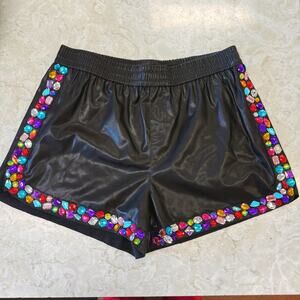 Colorful Gemstone Faux Leather High Waisted Festival Shorts - Size Large